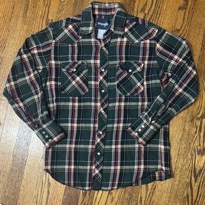 Y2K Wrangler Dark Green & Red Plaid Shirt
